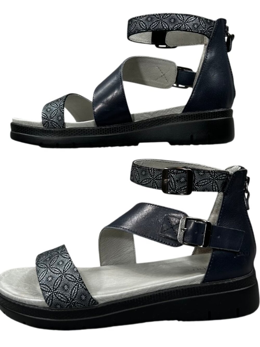 Jambu Cape May Midnight Blue Leather Wedge Sandals Size 9.5